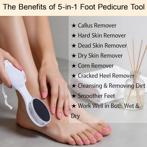 Foot Scrubber Brush with Pumice Stone for Feet Callus Remover Pedicure Tool - color: White
