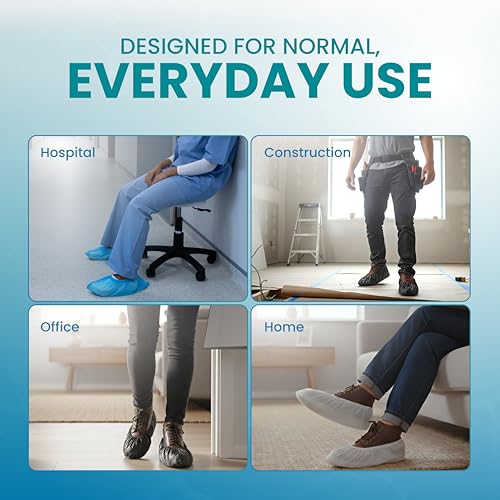 Waterproof Shoe Covers – Non-Slip, Disposable CPE Boot Covers, Blue, 100 Pack - style: Blue Bag of 100