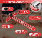 Saker Woodworking Scriber Marking Line Ruler,Aluminum Alloy T-Square - color: Red