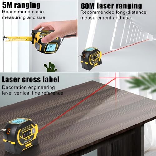The 3-in-1 almighty laser measuring tools ruler,16Ft Ruler 197Ft Laser - color: Yellow, size: Laser 197 ft