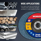 WORKPRO 20-Pack Zirconia Flap Discs, 4-1/2" x 7/8", T29, 40 Grit - style: 40 Grit