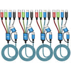 4 in 2 Multi Charging Cable, USBA/C Universal Charging Cords 4 Pack 5FT - color: White&Red&Black&Blue