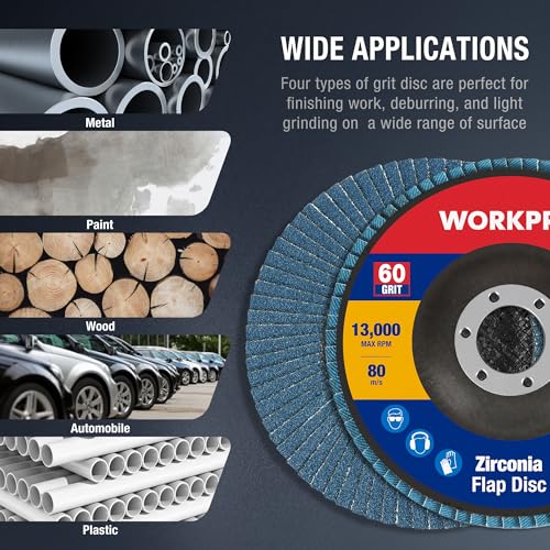 WORKPRO 20-Pack Zirconia Flap Discs, 4-1/2" x 7/8", T29, 60 Grit - style: 60 Grit