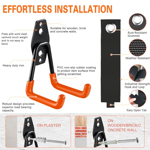 HUPBIPY 18 Pack Garage Hooks Heavy Duty, Wall Mount Ladder Hooks - color: 18 Pack Orange