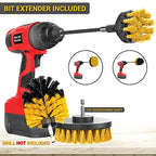 SCRUBIT Drill Brush Attachment Set - Power Scrubber Tile and Grout Tool - Use for Kitchen, Shower, Bathtub and Floor Surface - All Purpose Household Cleaning Kit Includes 3 Brushes with A Bit Extender