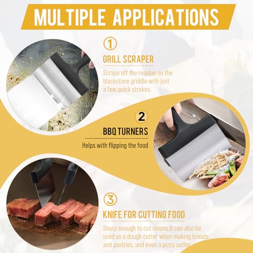 AWEASROY Heavy Duty Griddle Scraper for Blackstone with 5" Handle(2 Pack) - color: Black 2 Pcs