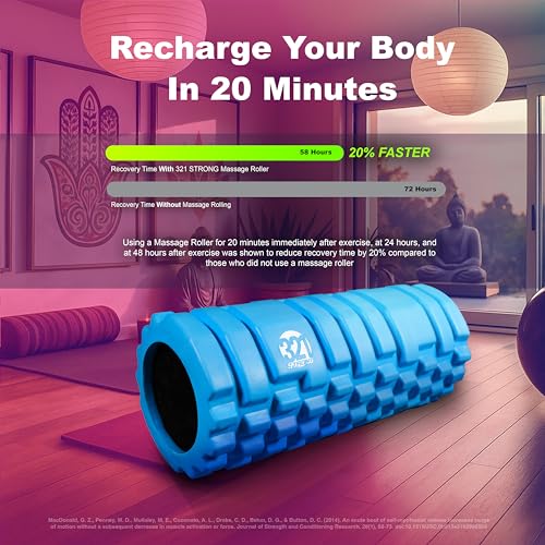 321 STRONG Patented 3-Zone Massage Roller, Medium Density for Exercise - color: Blue