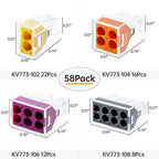 58 Pcs Push-in Wire Connector 773 2/4/ 6/8 Port Conductor Assortment Pack for Junction Box