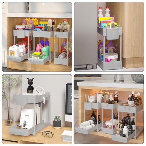 Sevenblue 3-Pack 2-Tier Under Sink Organizers with Sliding Drawers - color: Gray, size: 12.8 Inch