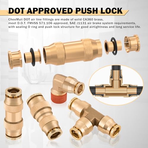 CheeMuii 300PCS Brass DOT Air Line Fittings with 4 Roll 200FT DOT Air Lines - size: 200FT-4ROLL-300PCS