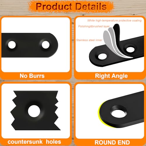 20 Pack Black Flat Bracket Straight Brace, 2.2 x 0.63 inch - color: Black, size: 20 Pcs / 2.2 x 0.63 in