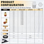 CheeMuii 43Pcs Brass DOT Air Line Fittings with 1/4" & 3/8" DOT Air Hoses - size: 2ROLL-45PCS
