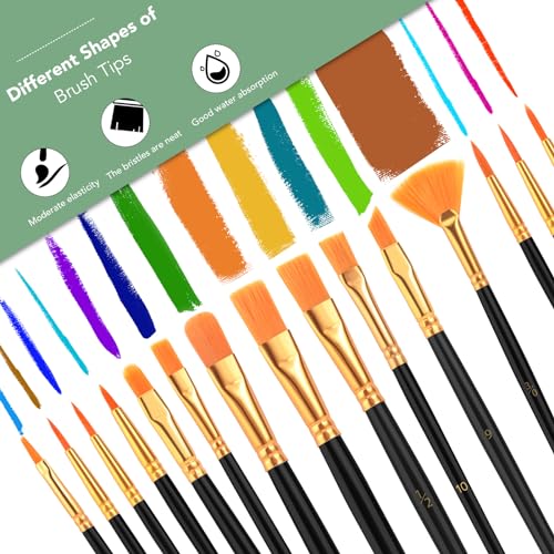 AROIC Acrylic Paint Brush Set,8pack/120pcs Nylon Hair Acrylic Paint Brushes - size: 120pcs-black