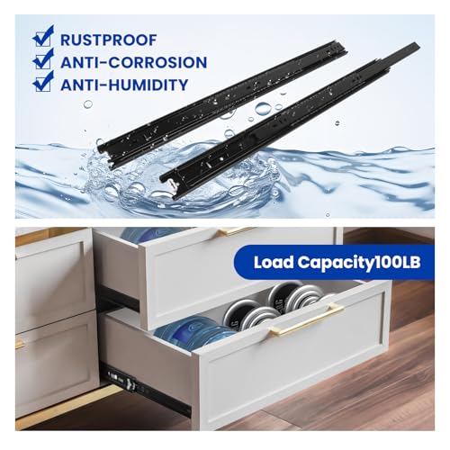 LONTAN 1 Pair Black Side Mount Drawer Slides 22 Inch Heavy Duty Rails - color: Black, size: 22 Inch - Drawer Slide