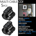 Kanayu 5 Pcs Black Insulated Multi Cable Connector, 3 Ports Electric Wire Connectors and Soldering Lugs, Single Side Entry Cable Splicers, with Oxide Inhibitor (2-14 Wire Range,1.98" X 1.30") - size: 2-14 Wire Range,1.98" x 1.30"