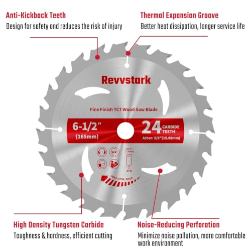 Circular Saw Blade 6-1/2" 24T for Cutting Wood, 5/8" Arbor - size: 6-1/2 In 24T