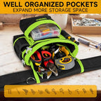 Tool Belt with 4 D-Rings,27-Pockets Tool Belts for Men,Construction - color: Green & Black, size: 27 Pockets with Magnet Pouch