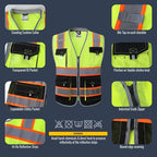 JKSafety Safety Vest for Men Women Hi Vis with Pockets and Cushioned Collar Construction Vest Meet ANSI Standard (BX360) - color: Yellowblack, size: Medium