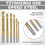 JJUNW 6 Pack Titanium Coated HSS Twist Drill Bits, 3-8mm Serrated Side Cutting Drill Bit, Hex Shank Serrated Cutting Drill Bits, Woodworking Tools for Wood Metal Plastic Hole