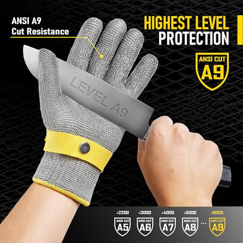 COOLJOB A9 Food Grade Cut Resistant Gloves for Kitchen Chef Butcher, S-XL - size: Large