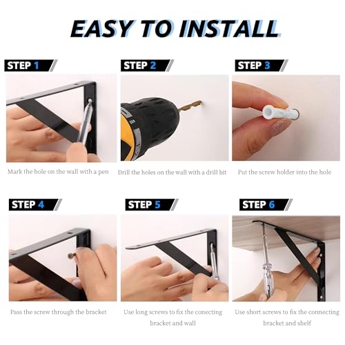 10 Pack L16 x H 10" Heavy Duty Shelf Brackets with Screws Open Floating Shelving Bracket L Brackets Black Metal Shelf Brackets for Shelves, Room, Pantry,Garage - size: L 16" x H 10" x W 1", style: 10 Pack-Black