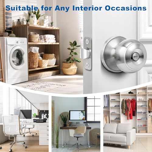 Sopoby Privacy Door Knob, 5 Pack Brushed Nickel Round Keyless Doorknobs - color: Brushed Nickel