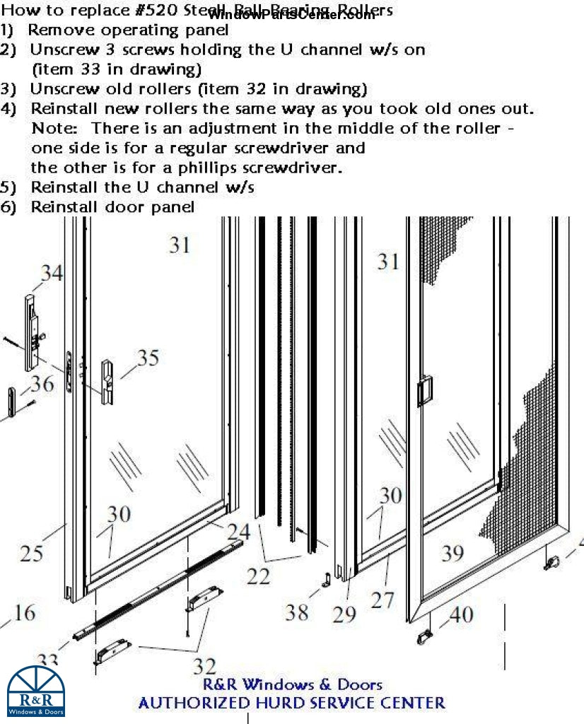 520 Sliding Patio Door Panel Rollers - Steel Ball Bearing
