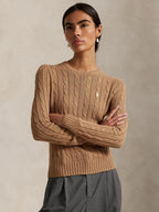 NEW Ralph Lauren Polo Women's Cable Knit Crew Neck Plain Jumper - Brown Size XXS