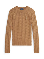 NEW Ralph Lauren Polo Women's Cable Knit Crew Neck Plain Jumper - Brown Size XXS