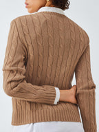 NEW Ralph Lauren Polo Women's Cable Knit Crew Neck Plain Jumper - Brown Size XXS
