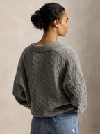 PoloRalph Lauren Cable Knit Wool Cashmere Polo Jumper - Large Size - Grey