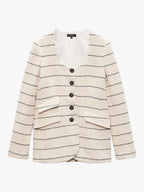 Rag & Bone Roslyn Crew Neck Stripe Tweed Women's Blazer UK Size 14 - Cream