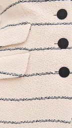 Rag & Bone Roslyn Crew Neck Stripe Tweed Women's Blazer UK Size 14 - Cream