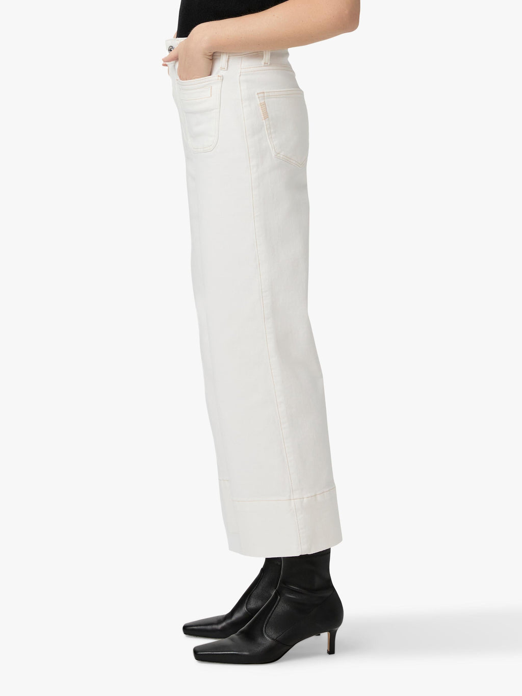 PAIGE Anessa High Rise Wide Leg Plain Women's Jeans - Toasted Ecru Size 26