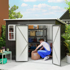 8.5' x 6' Galvanized Steel Outdoor Storage Shed with Window & Lockable Door, Dark Grey