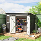 8.5' x 6' Galvanized Steel Outdoor Storage Shed with Window & Lockable Door, Dark Grey