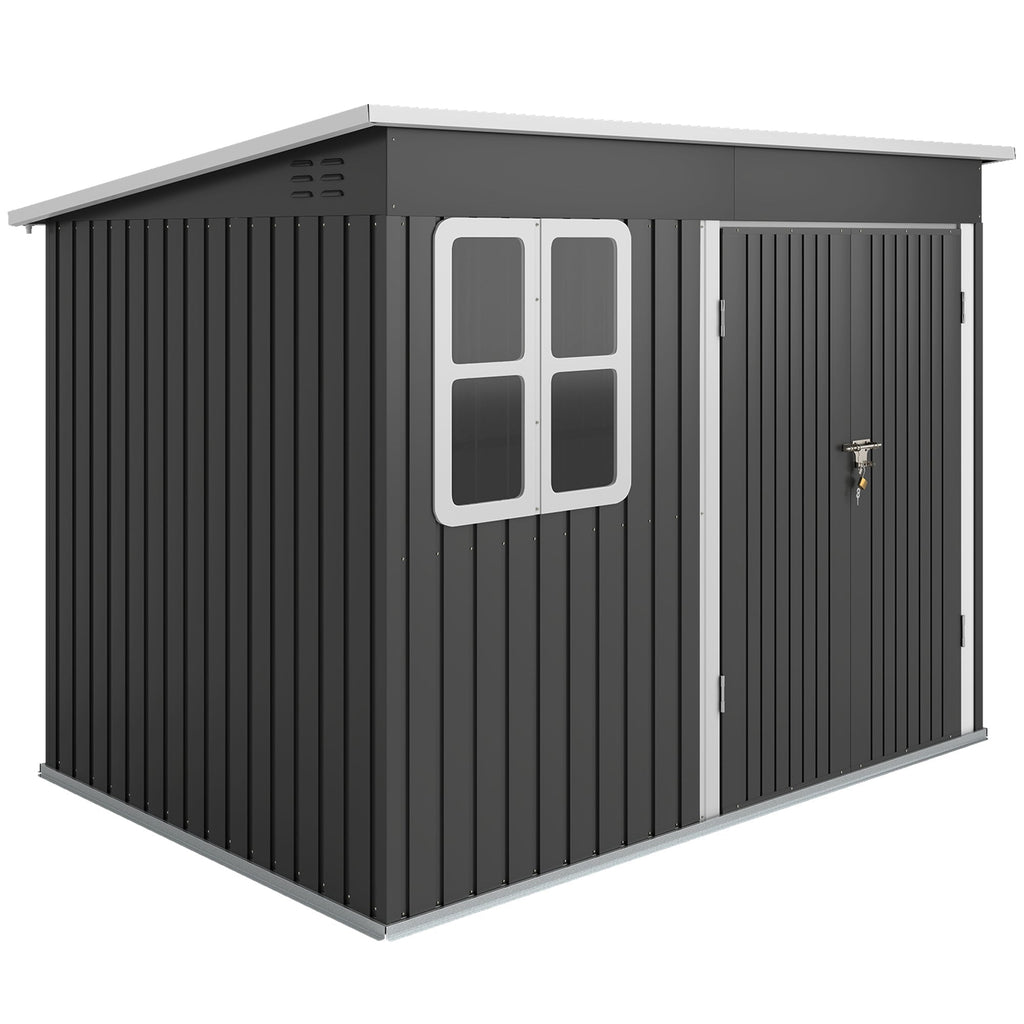 8.5' x 6' Galvanized Steel Outdoor Storage Shed with Window & Lockable Door, Dark Grey