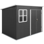 8.5' x 6' Galvanized Steel Outdoor Storage Shed with Window & Lockable Door, Dark Grey