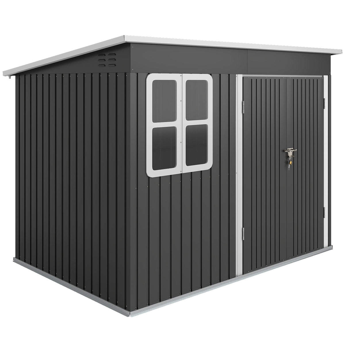 8.5' x 6' Galvanized Steel Outdoor Storage Shed with Window & Lockable Door, Dark Grey
