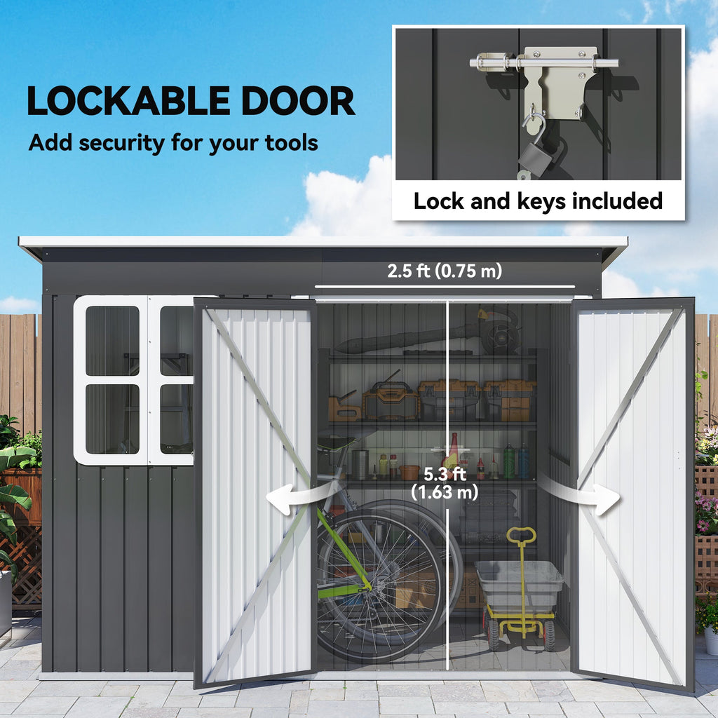 8.5' x 6' Galvanized Steel Outdoor Storage Shed with Window & Lockable Door, Dark Grey