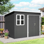 8.5' x 6' Galvanized Steel Outdoor Storage Shed with Window & Lockable Door, Dark Grey
