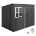 8.5' x 6' Galvanized Steel Outdoor Storage Shed with Window & Lockable Door, Dark Grey