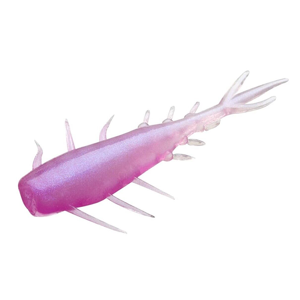 13 Fishing Spiny Lobster fishing lure in translucent pink with multiple legs and tail fins designed for attracting musky and other game fish in fishing tackle.