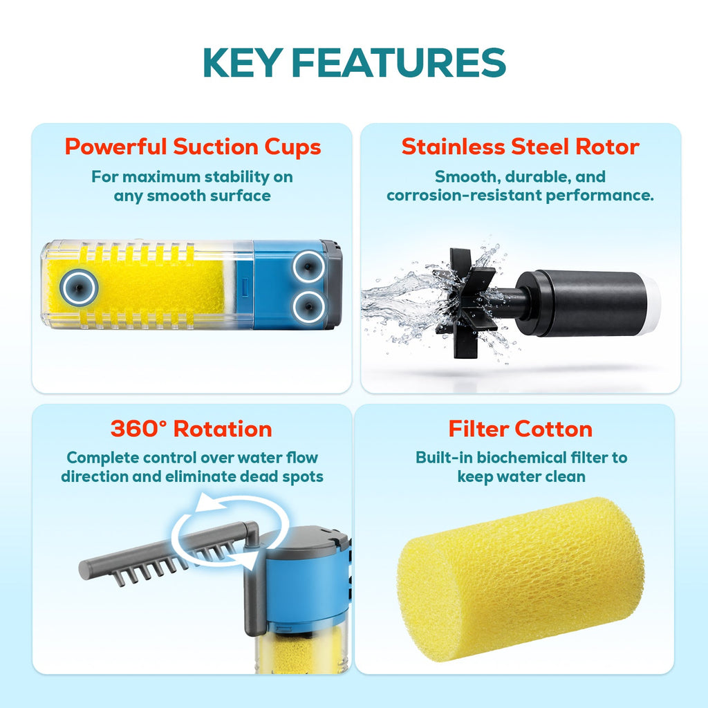 53 GPH 3-in-1 Internal Filter Pump Oxygen Rain Fish Tank