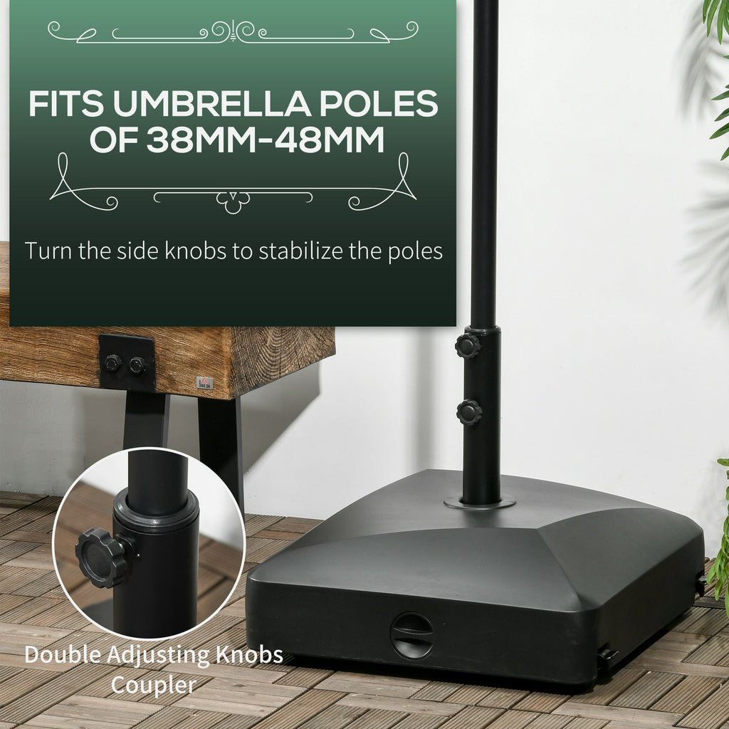 Garden Parasol Base Holder with Wheels & Brakes, 43kg Water or 60kg Sand Filled, Black