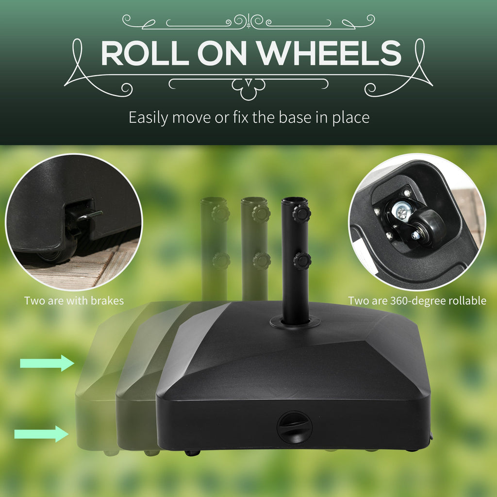 Garden Parasol Base Holder with Wheels & Brakes, 43kg Water or 60kg Sand Filled, Black