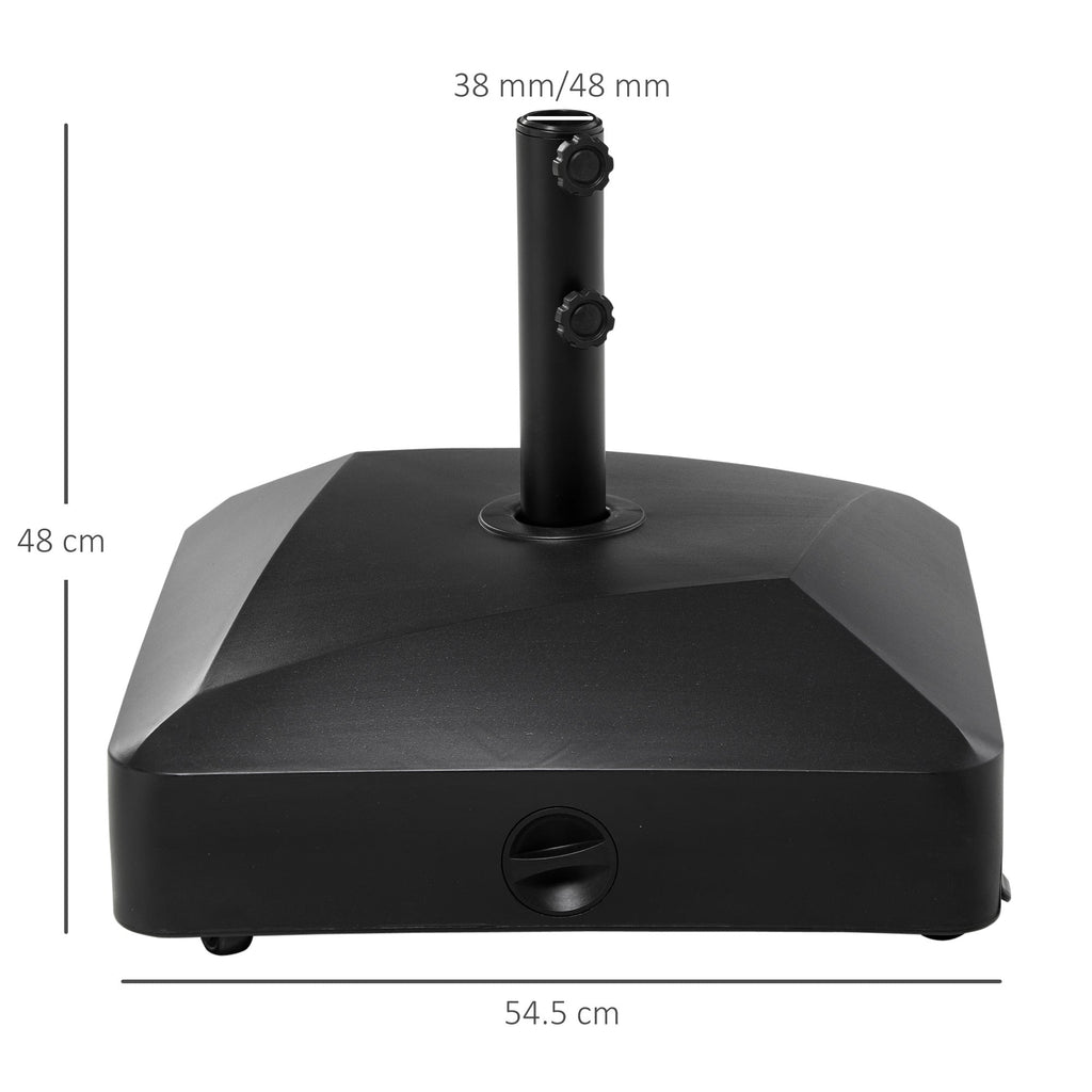 Garden Parasol Base Holder with Wheels & Brakes, 43kg Water or 60kg Sand Filled, Black