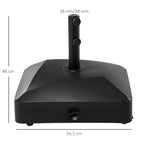 Garden Parasol Base Holder with Wheels & Brakes, 43kg Water or 60kg Sand Filled, Black