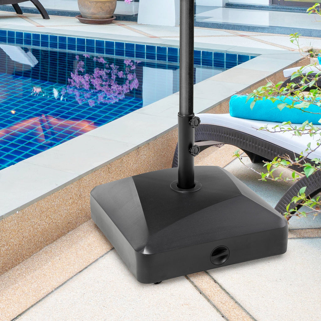 Garden Parasol Base Holder with Wheels & Brakes, 43kg Water or 60kg Sand Filled, Black