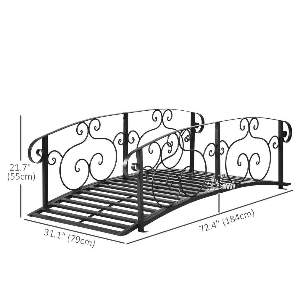 6FT Steel Arch Decorative Arc Landscaping Bridge with Safety Siderails for Backyard, Black